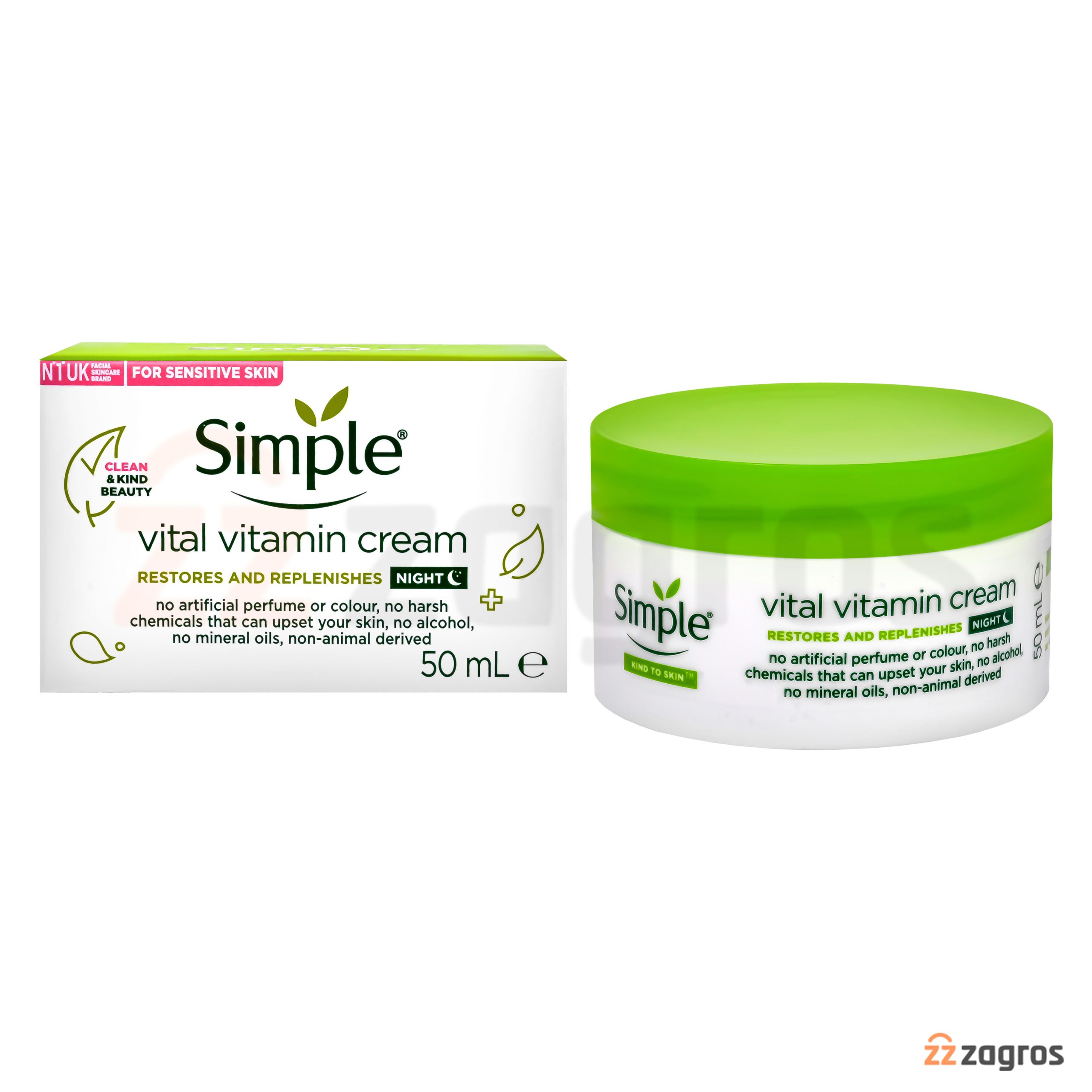 کرم شب سیمپل Simple مدل vital vitamin مخصوص پوست حساس